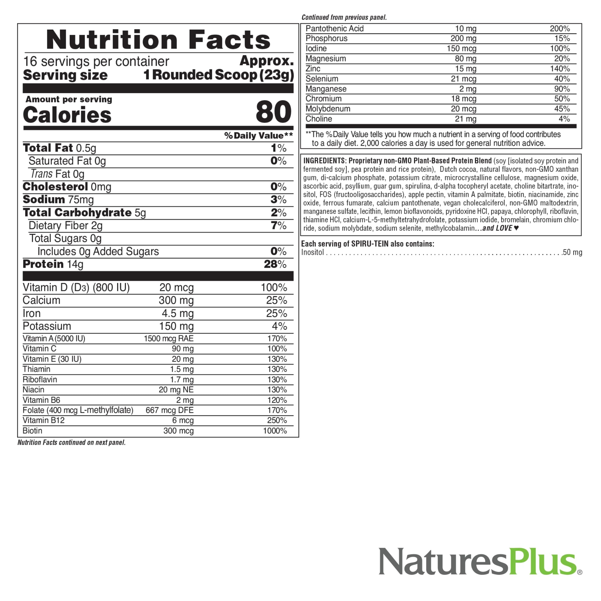 Front packaging of SPIRU-TEIN Shake Unsweetened Chocolate