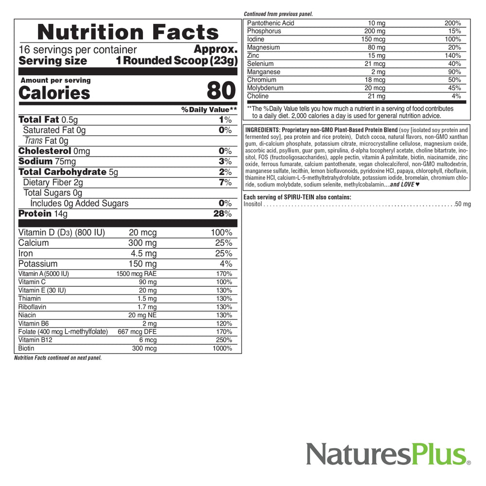 Front packaging of SPIRU-TEIN Shake Unsweetened Chocolate