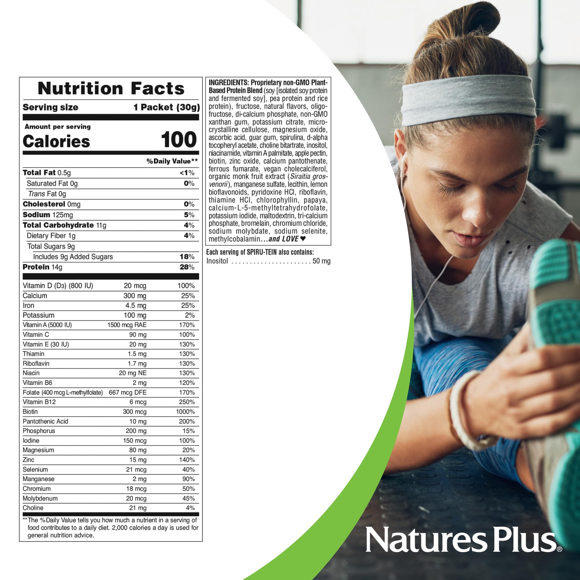 Nutrition facts label for SPIRU-TEIN Vanilla Protein Powder Meal