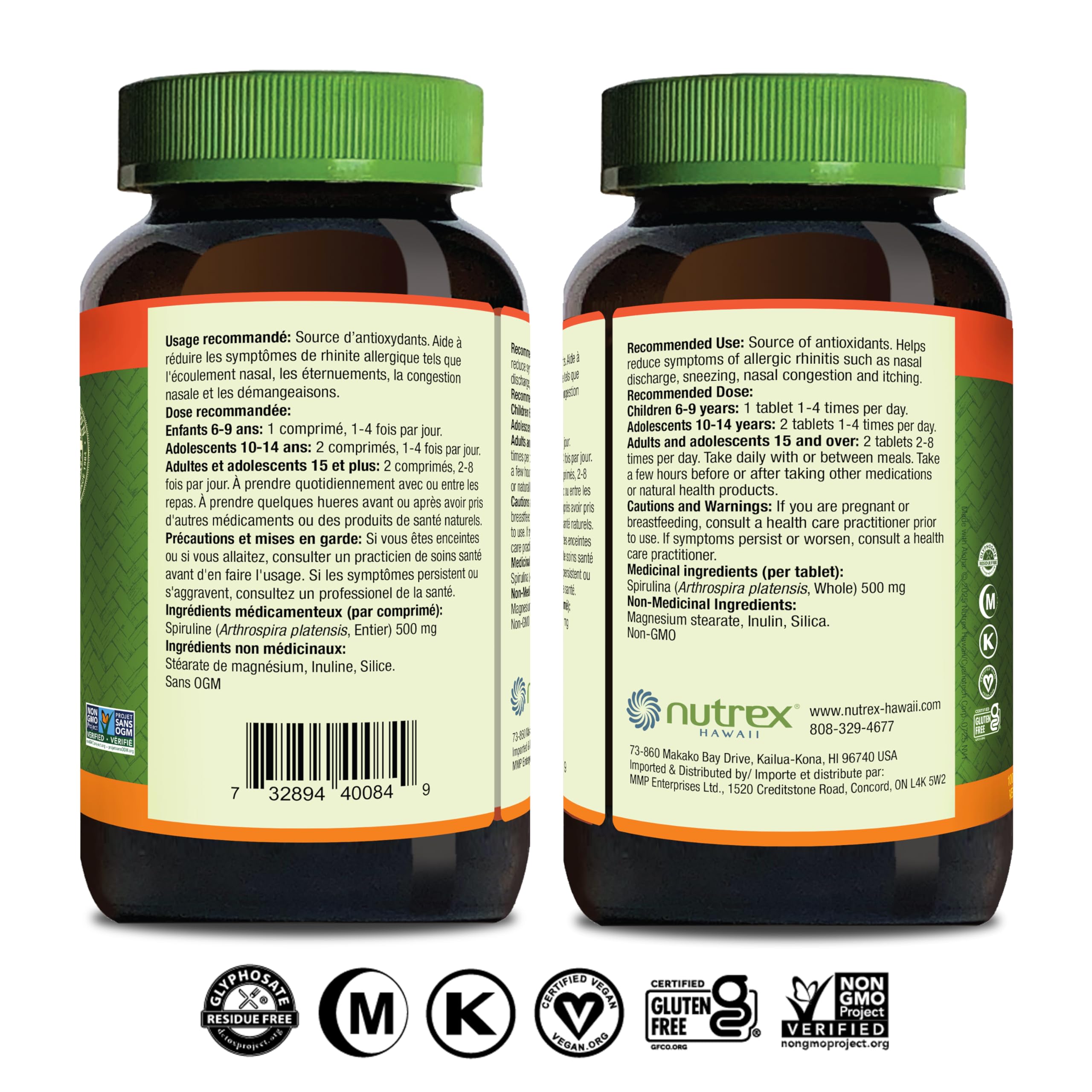 Close-up of spirulina 500 mg tablets