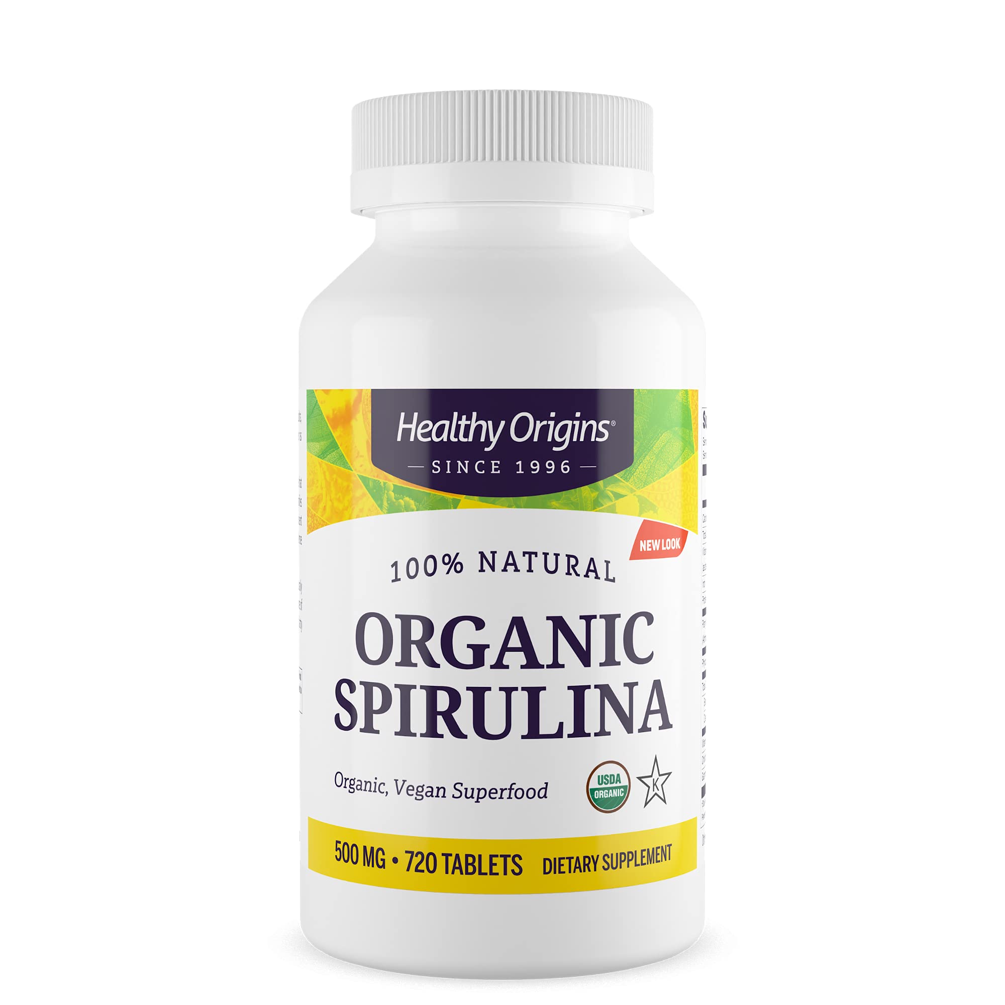 Healthy Origins Organic Spirulina 500 Mg bottle front view with 720 tablets