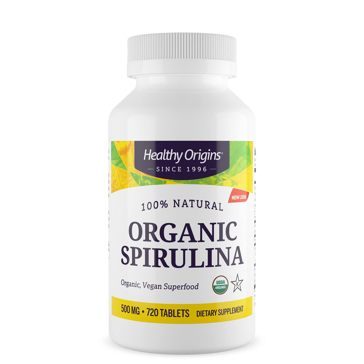 Healthy Origins Organic Spirulina 500 Mg bottle front view with 720 tablets