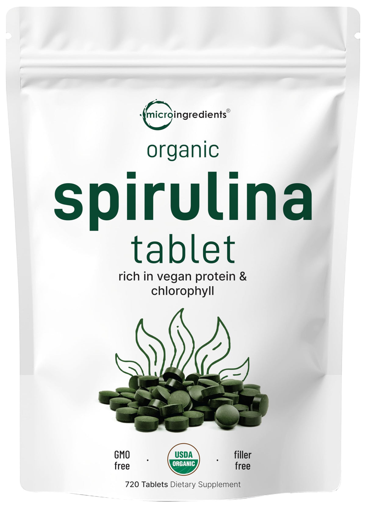 Bottle of Organic Spirulina tablets 3000mg 720 count