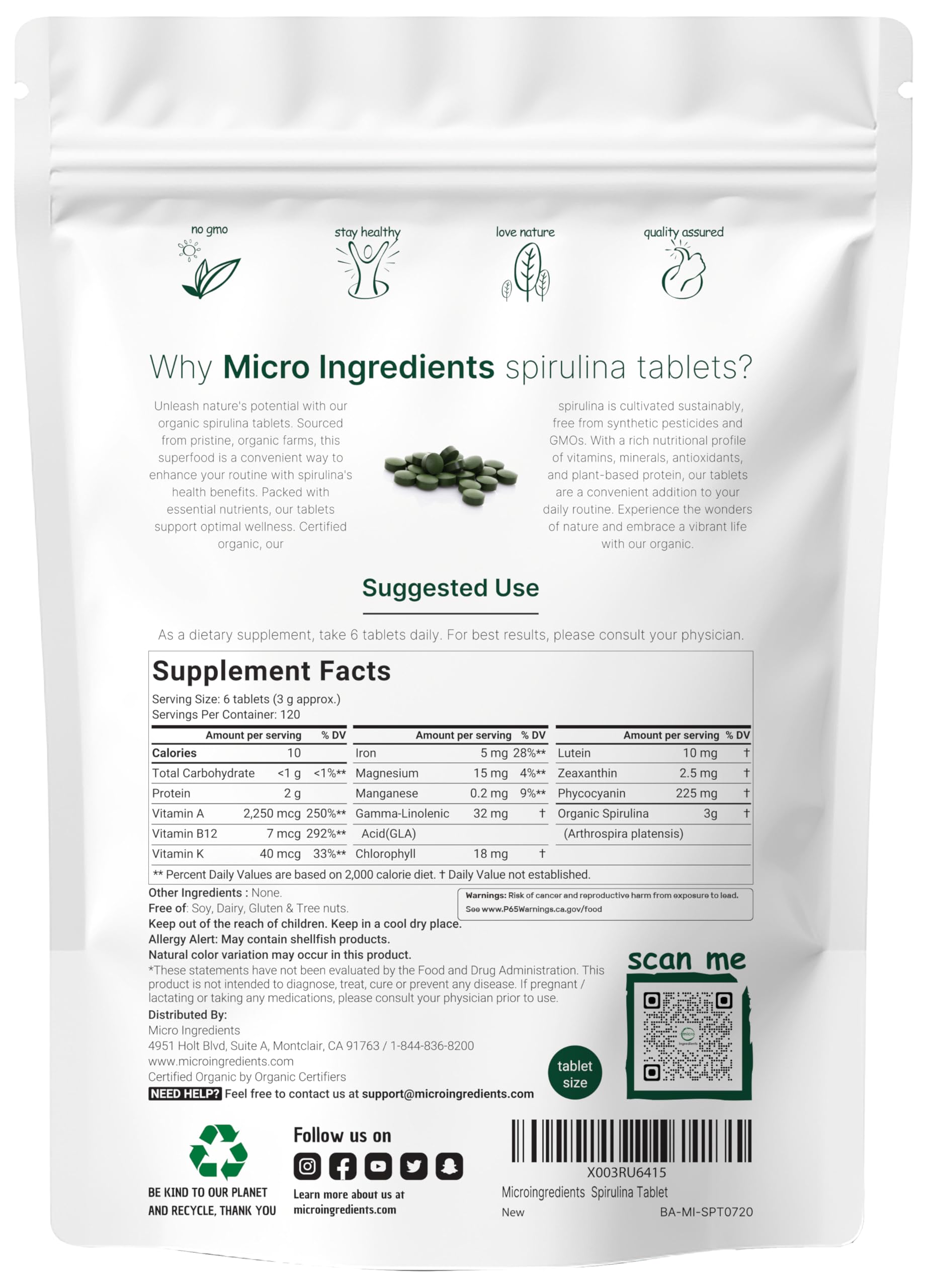 Close-up view of organic spirulina tablets