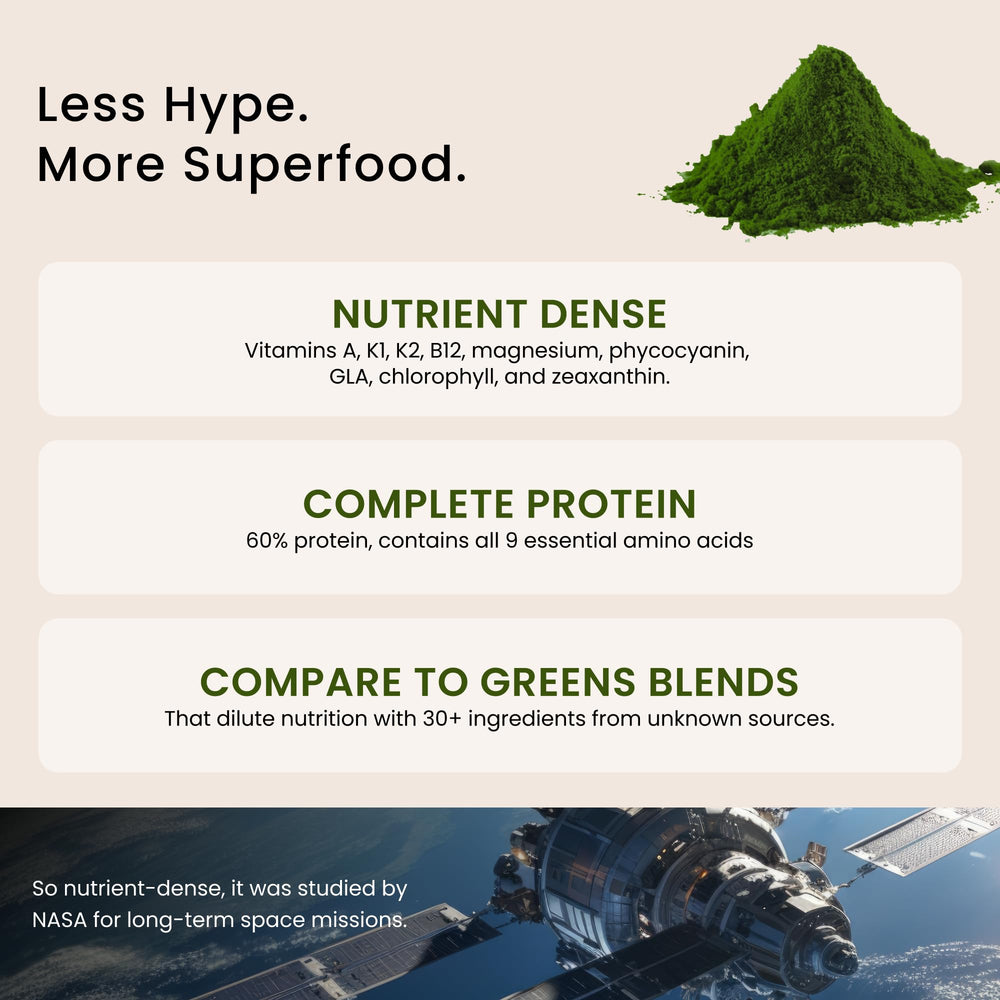 Nutrition facts and key nutrients of spirulina powder