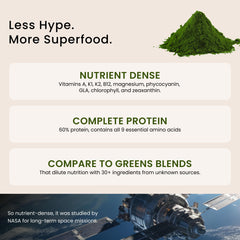 Nutrition facts and key nutrients of spirulina powder