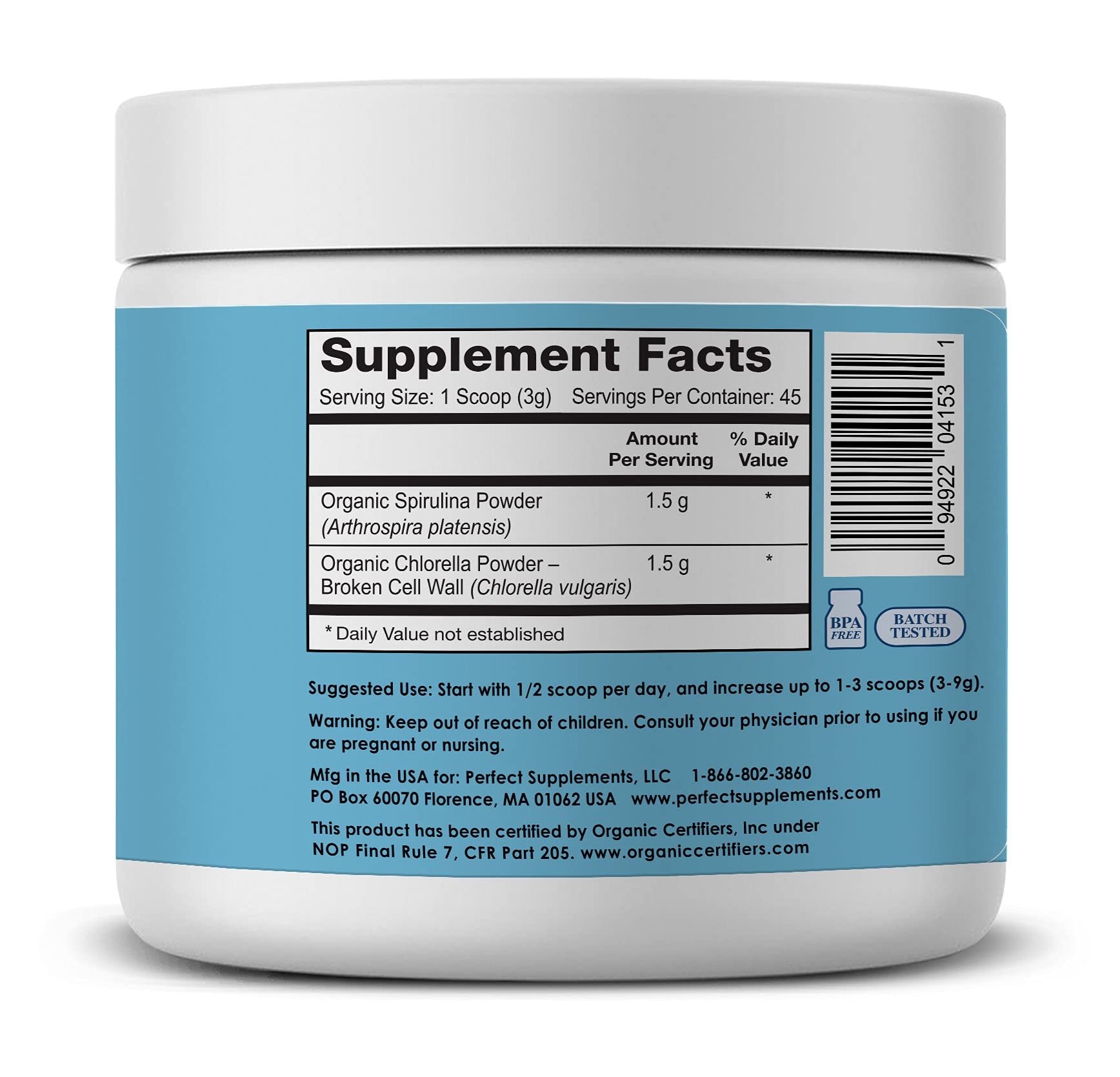 Scoop of spirulina powder on white surface
