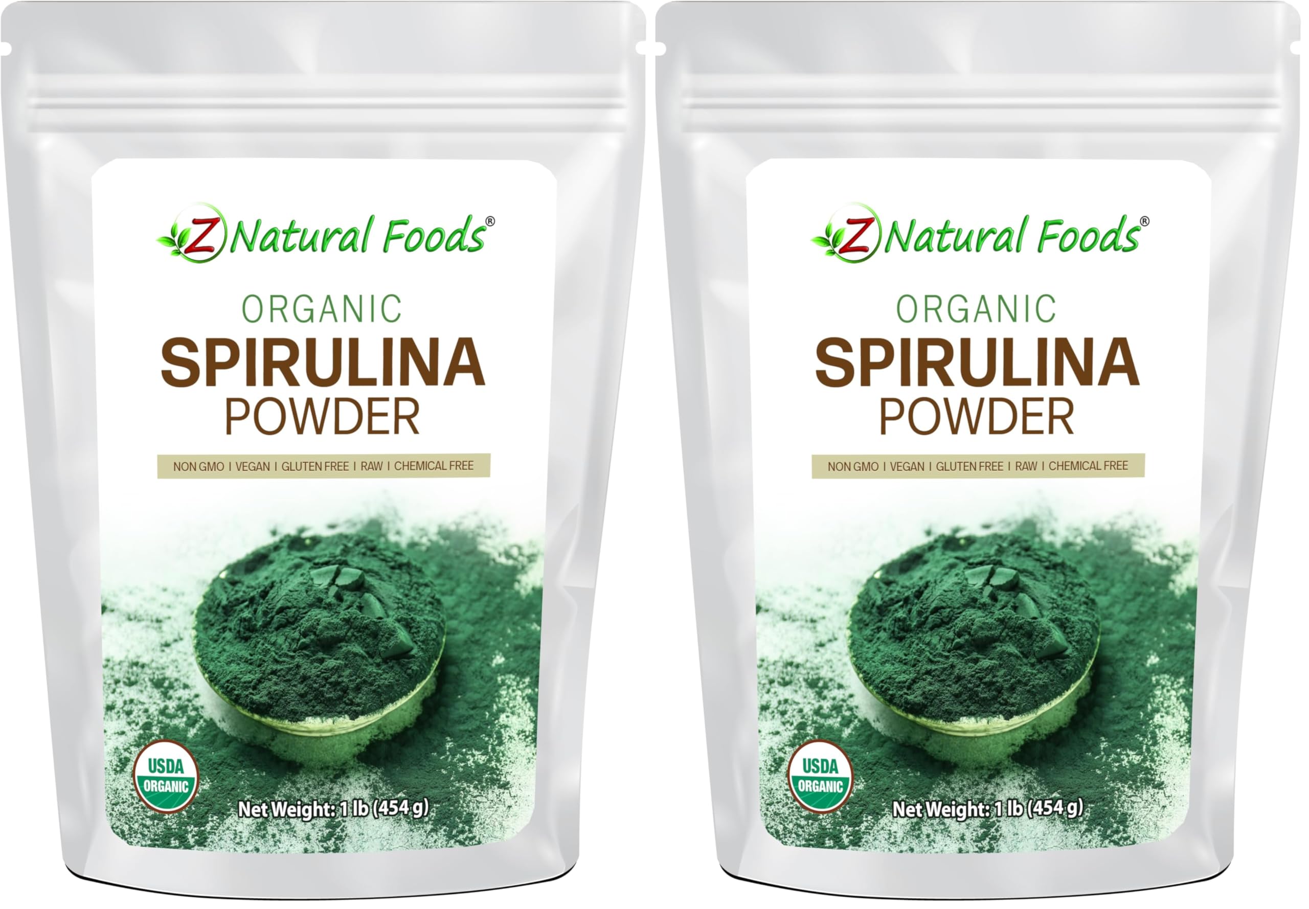 Z Natural Foods Organic Spirulina Powder – front view, pack of 2, 1 lb each