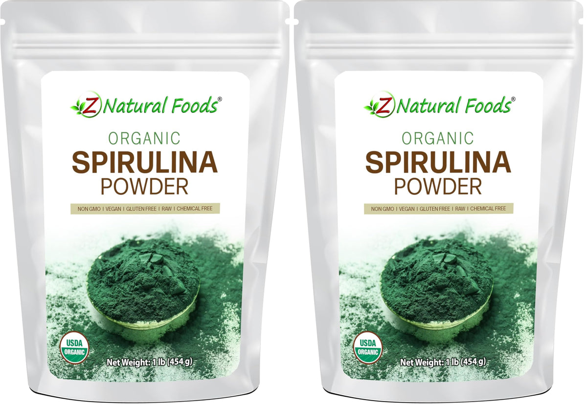 Z Natural Foods Organic Spirulina Powder – front view, pack of 2, 1 lb each