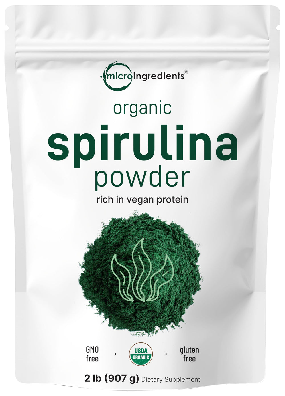 USDA Organic Spirulina Powder in a 2 lb pouch