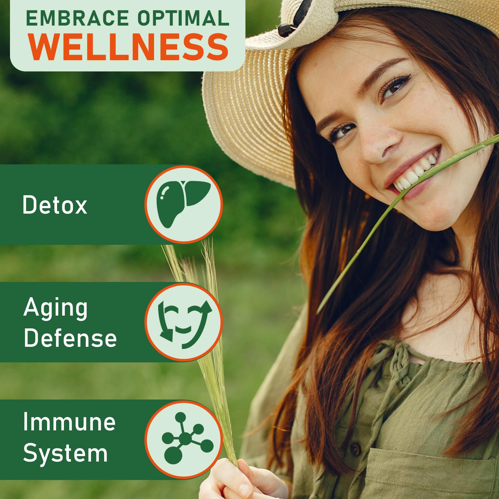 Ingredients panel featuring S-Acetyl Glutathione, Quercetin, and Resveratrol