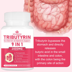 Label showing 900 mg Tributyrate per serving (2 capsules)