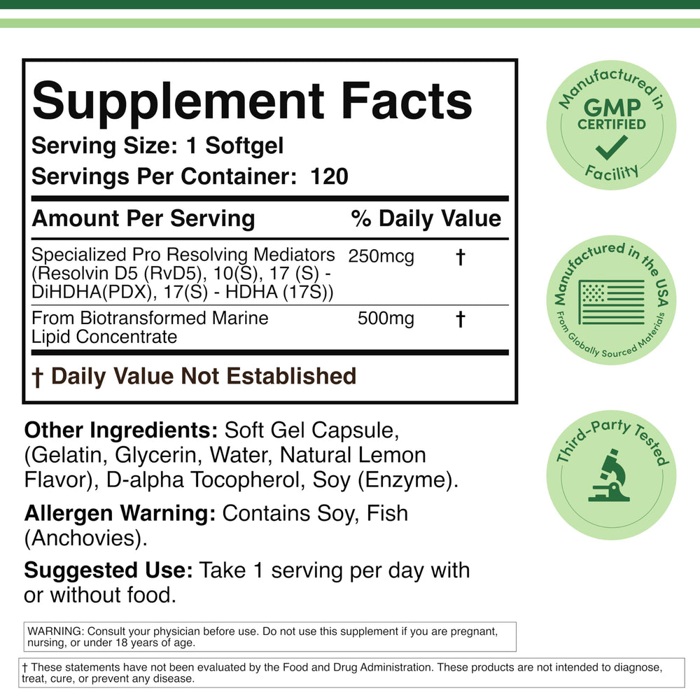 Close-up of SPM Max label and 250mcg SPM claim