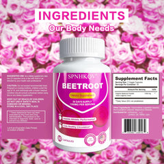 Close-up of vegan beet root capsules