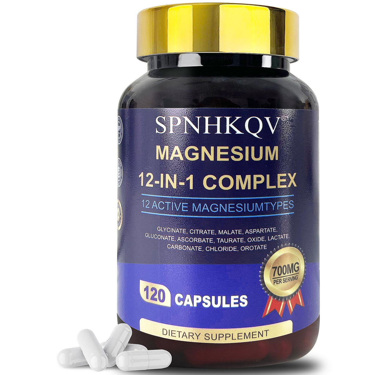 SPNHKQV Magnesium 12-in-1 Complex bottle with 120 vegan capsules
