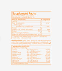 Bottle label highlighting Vitamin C and Hyaluronic Acid