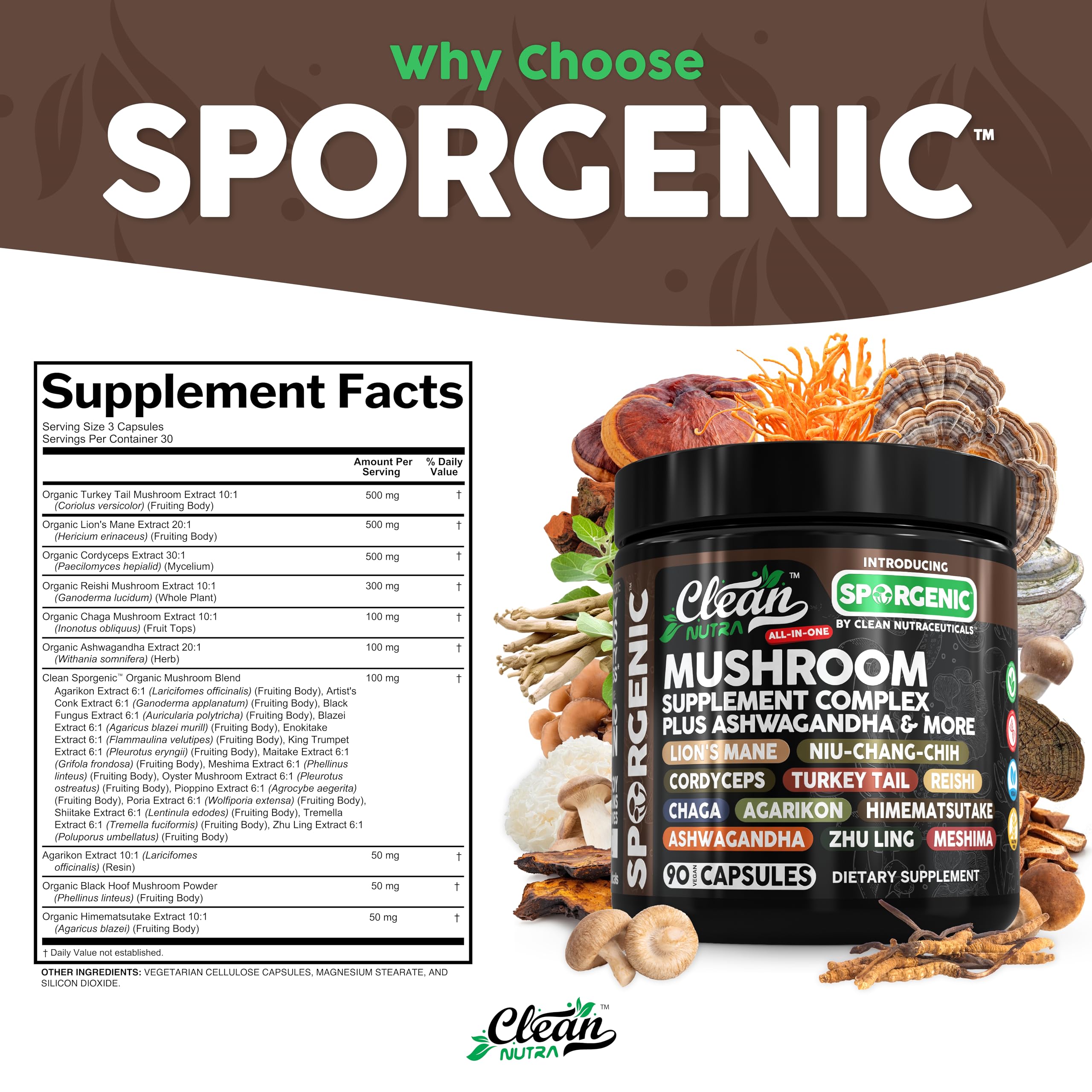 Oyster mushroom and Tremella components in Sporgenic capsules