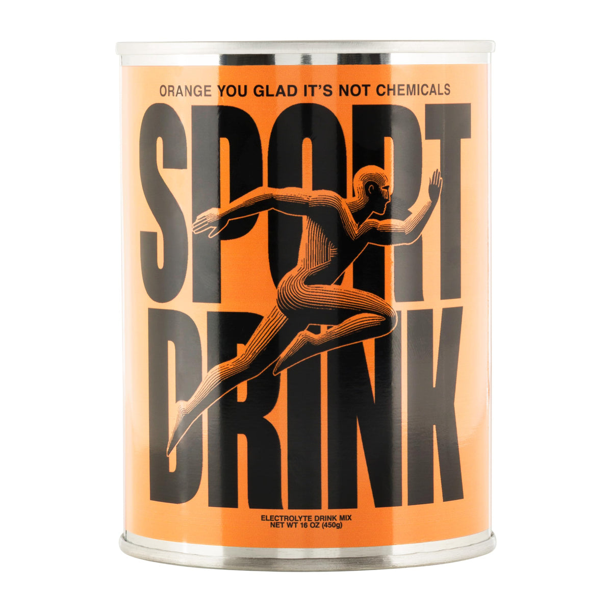 Sport Drink electrolyte powder front view with orange-lime branding for real fruit hydration during workouts