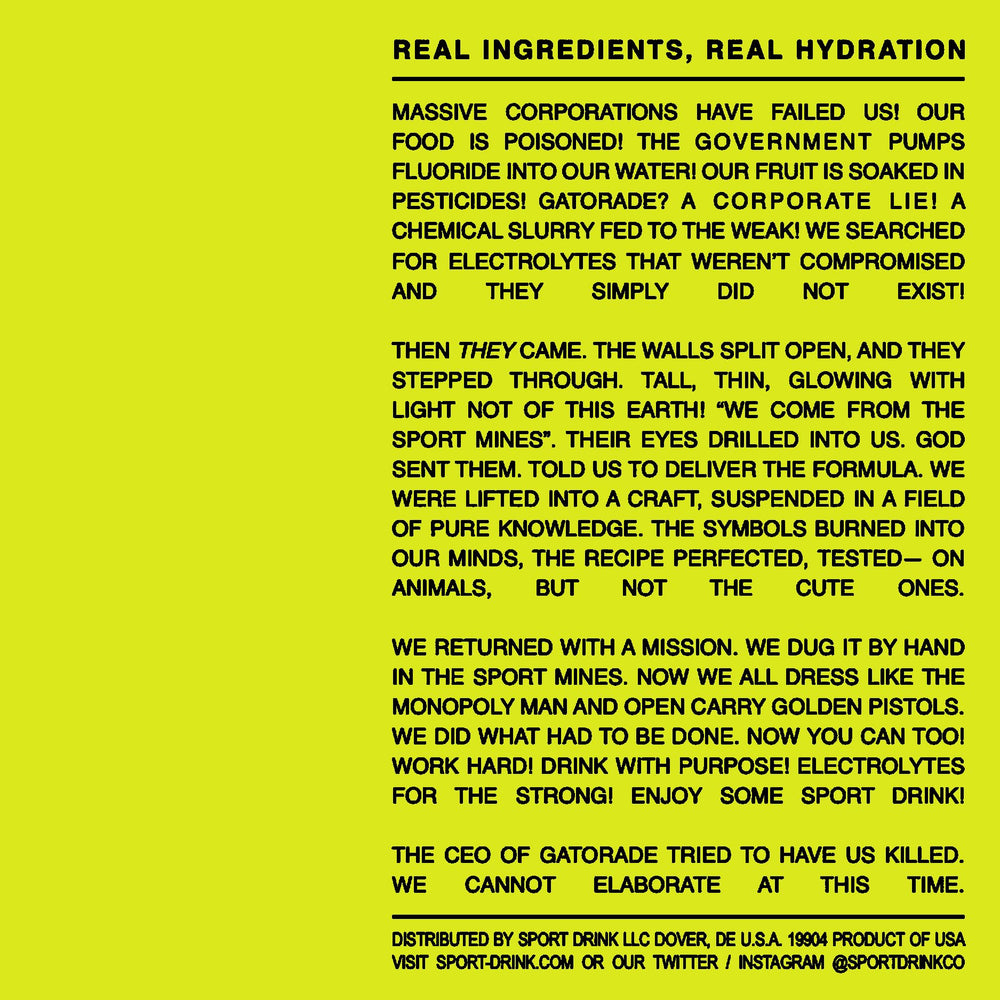 Sport Drink real fruit powder showing lemon-lime flavor.