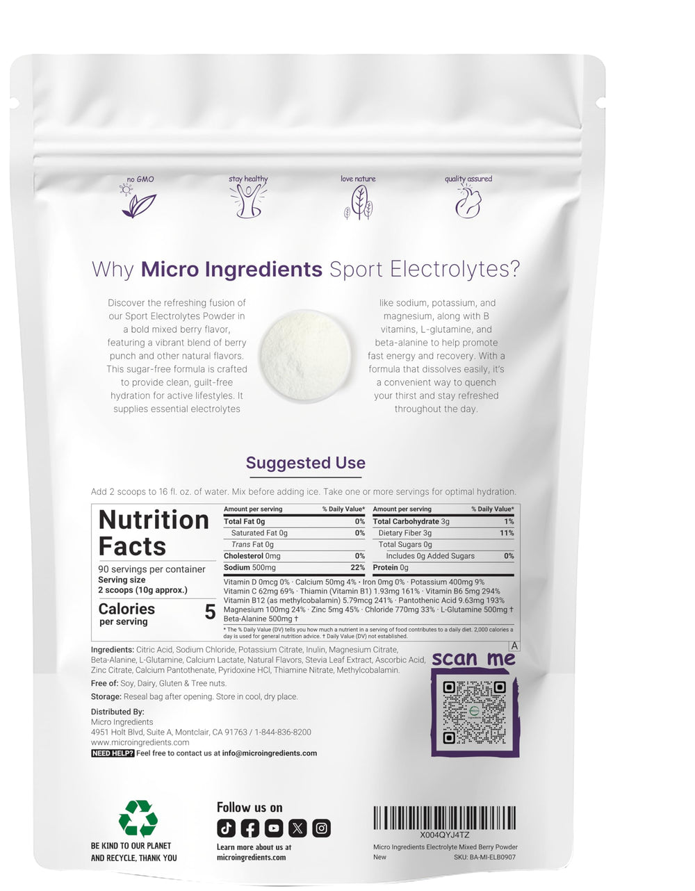 Front of bottle highlighting Non-GMO, Gluten Free, and Sugar Free claims