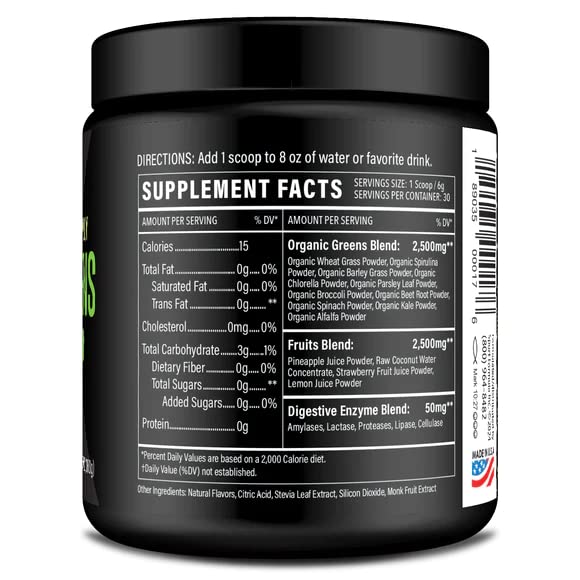 Ingredients and supplement facts for Sport Formula 99 Greens Powder