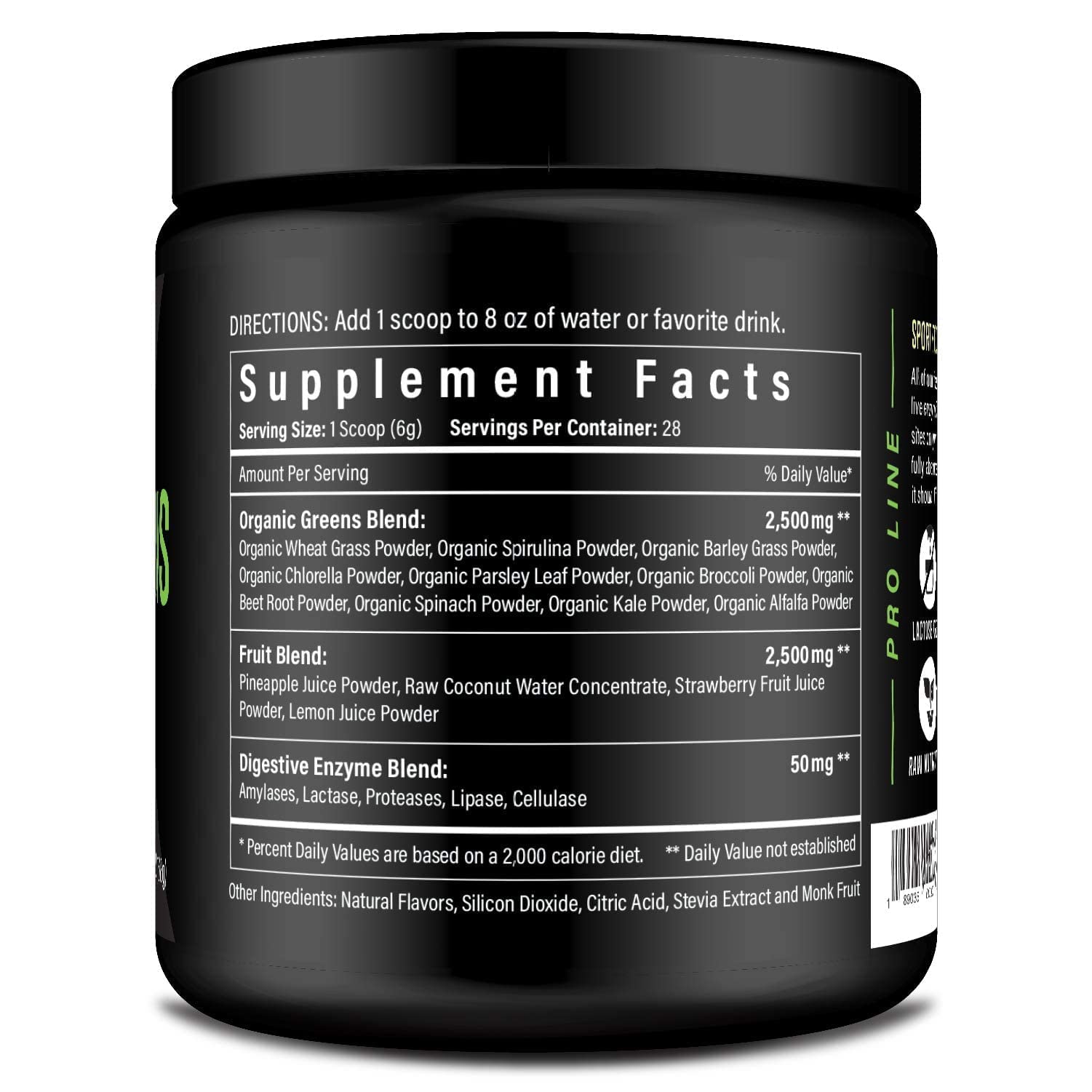 Nutrition panel and serving size for Sport Formula 99 Greens