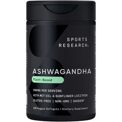 Sports Research Ashwagandha Softgels bottle with Coconut MCT Oil