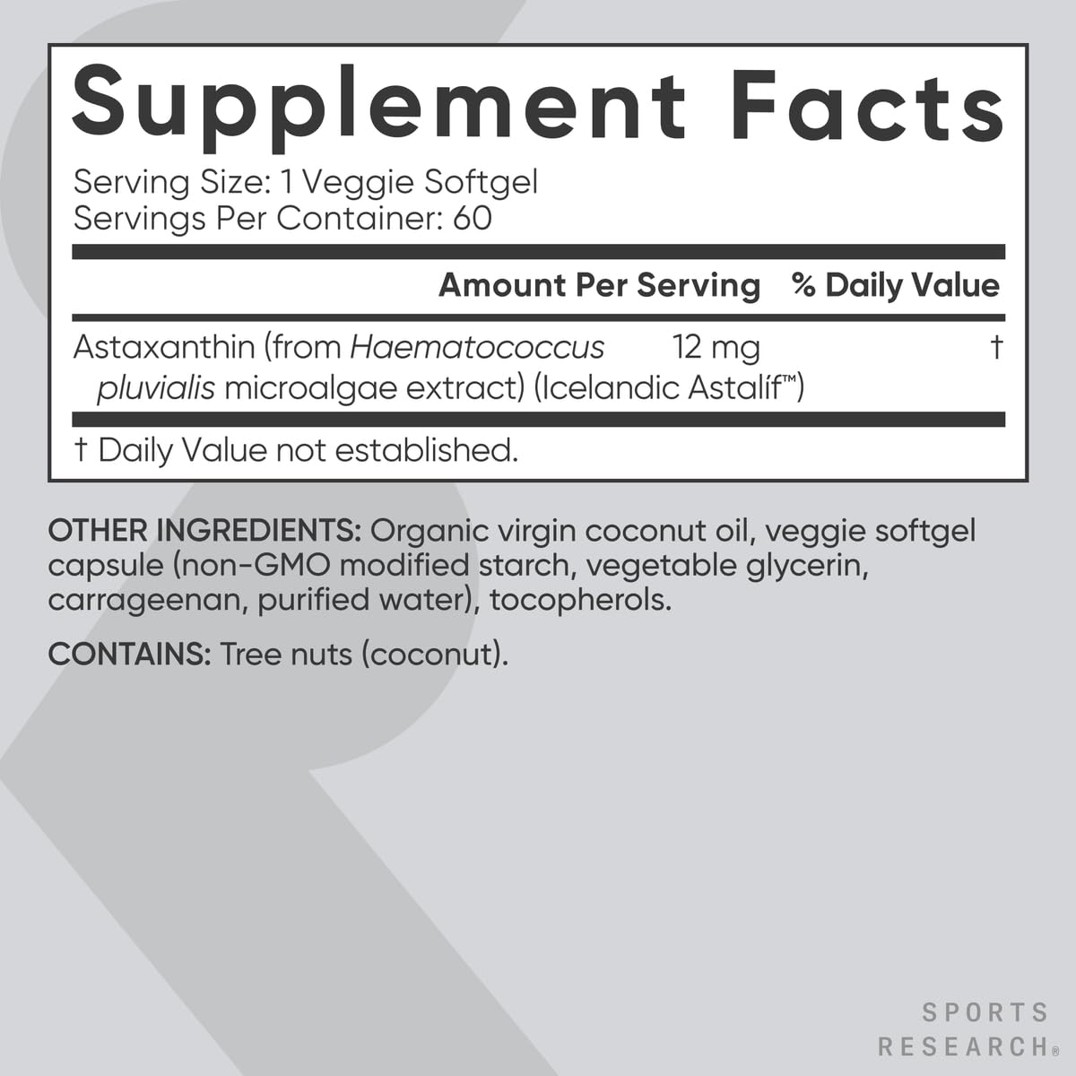 Non-GMO verified label on Sports Research astaxanthin product