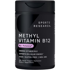 Front packaging image of Sports Research Methyl B12 5000mcg liquid capsules bottle