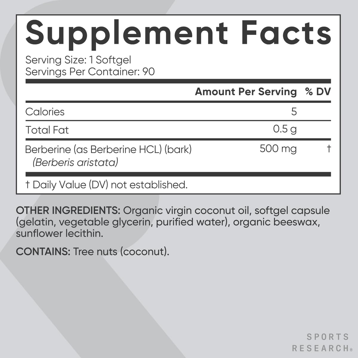 Close-up of berberine ingredients label
