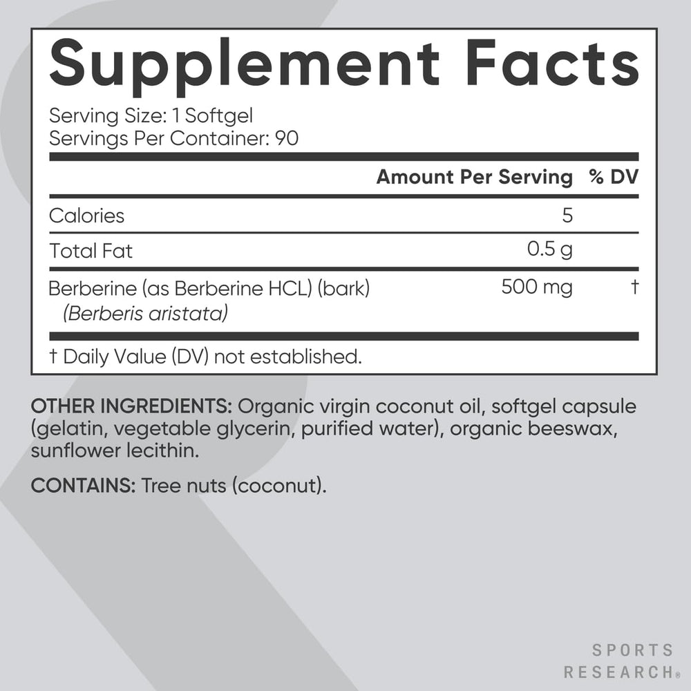Close-up of berberine ingredients label