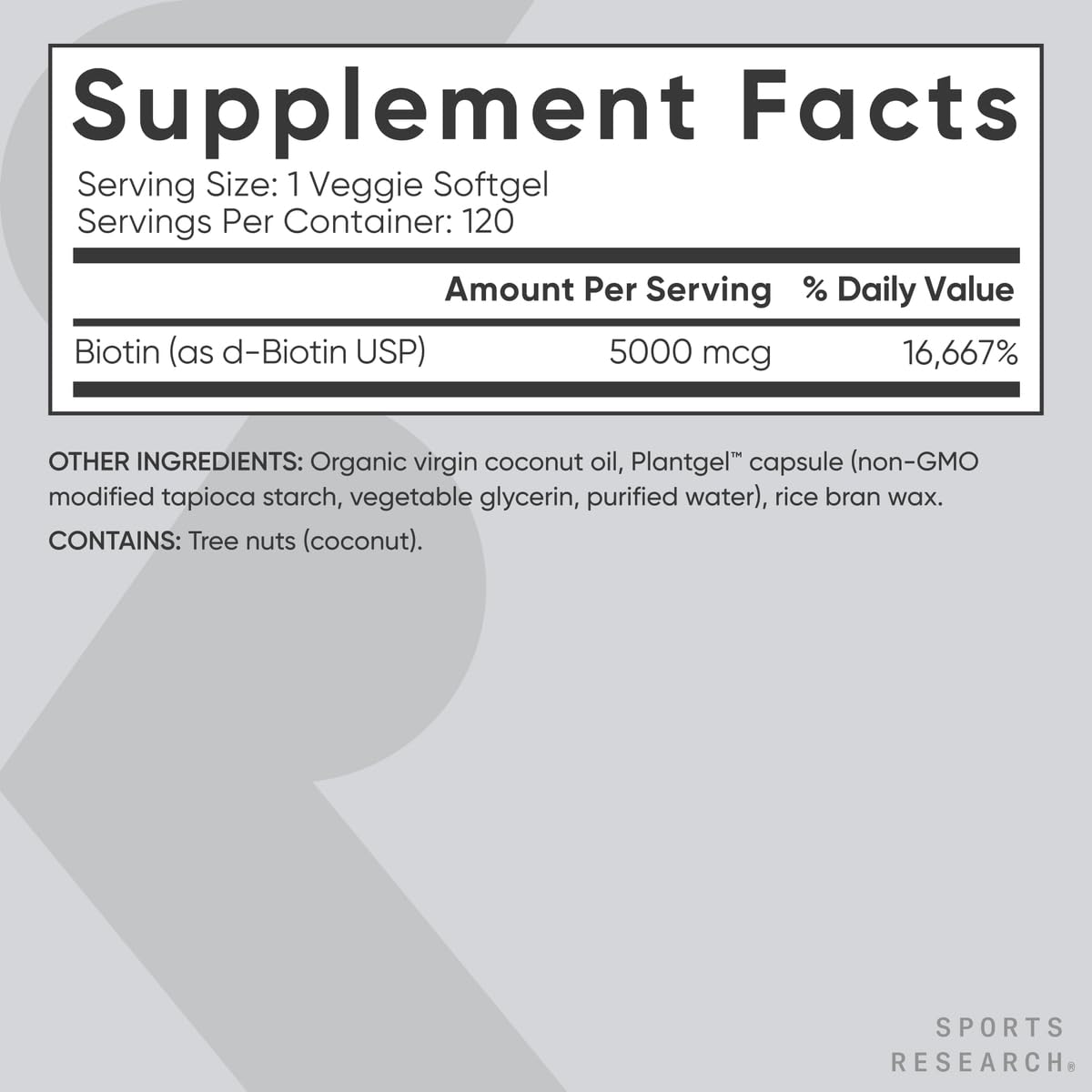 Vegan certified seal on Biotin 5,000mcg packaging