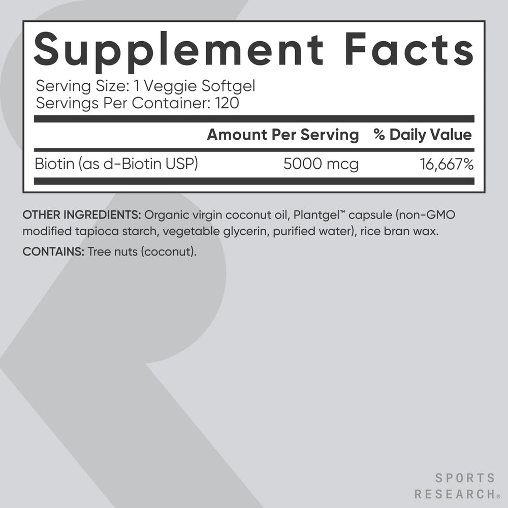 Vegan certified seal on Biotin 5,000mcg packaging