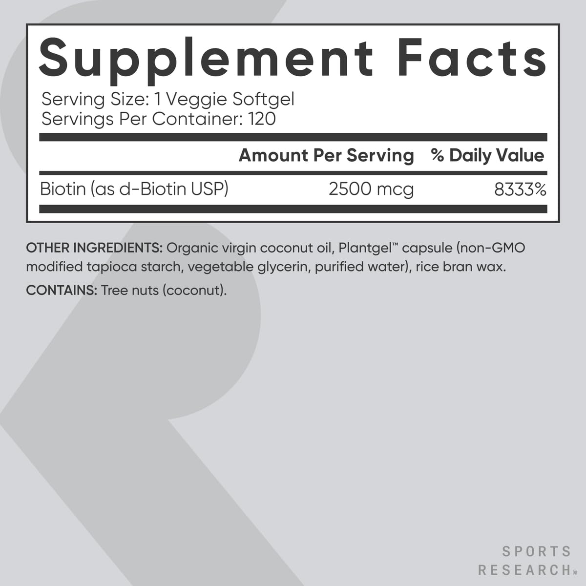 Sports Research Biotin capsules inside the container