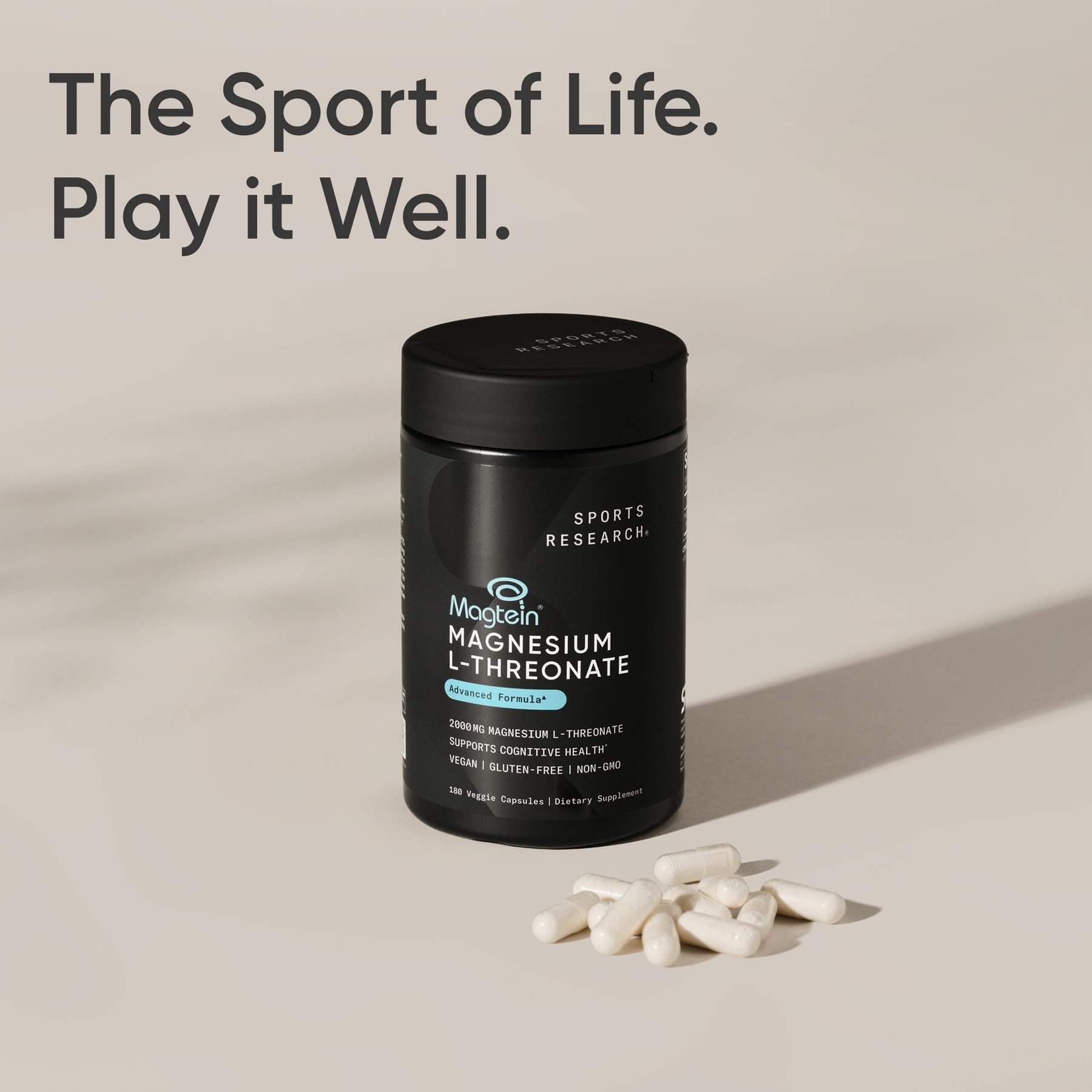 Sports Research brain health supplement scene suggests easy daily routine.
