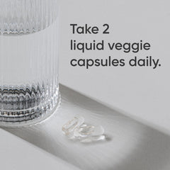 Bottle showing 60 veggie liquid capsules for two months