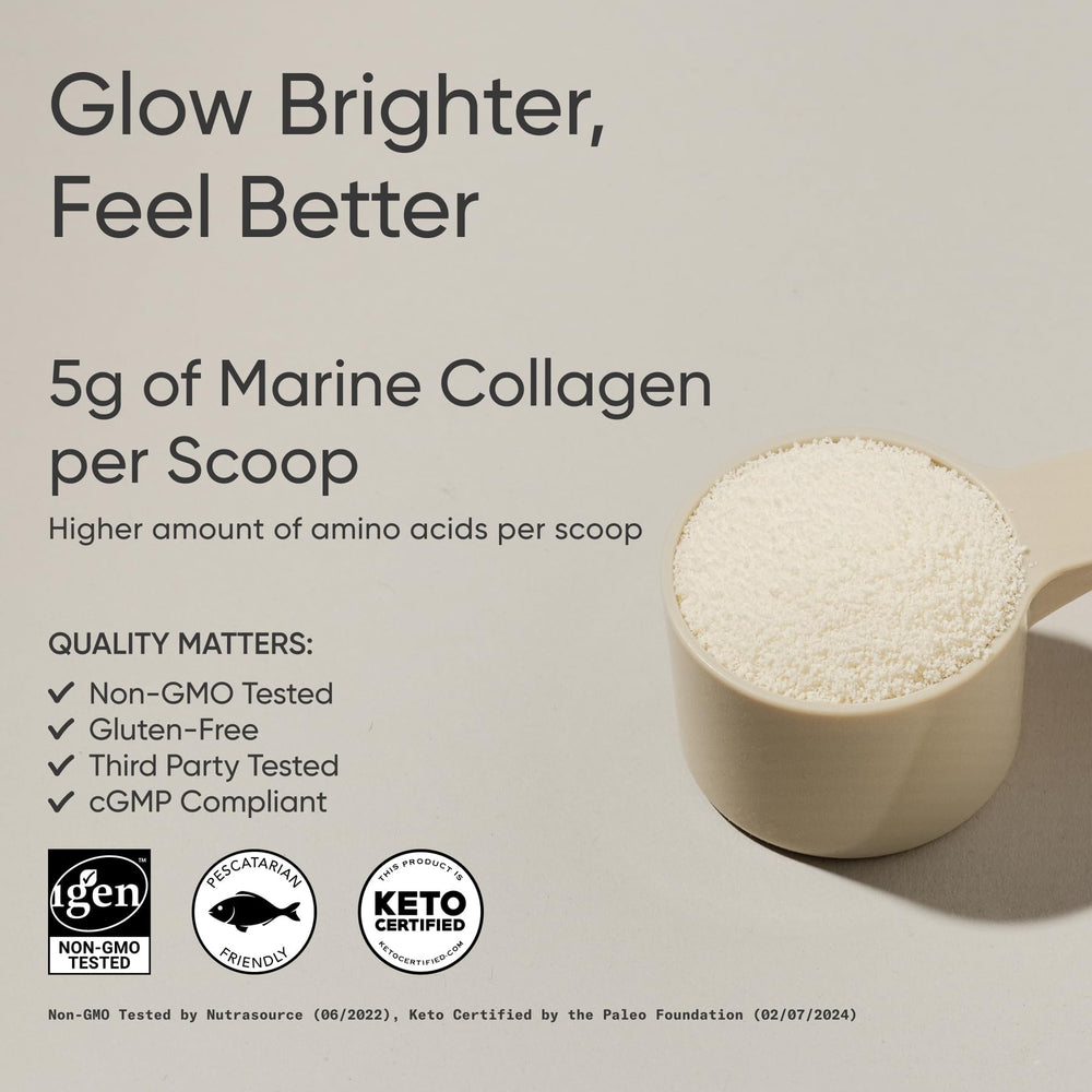 Unflavored collagen powder in a scoop