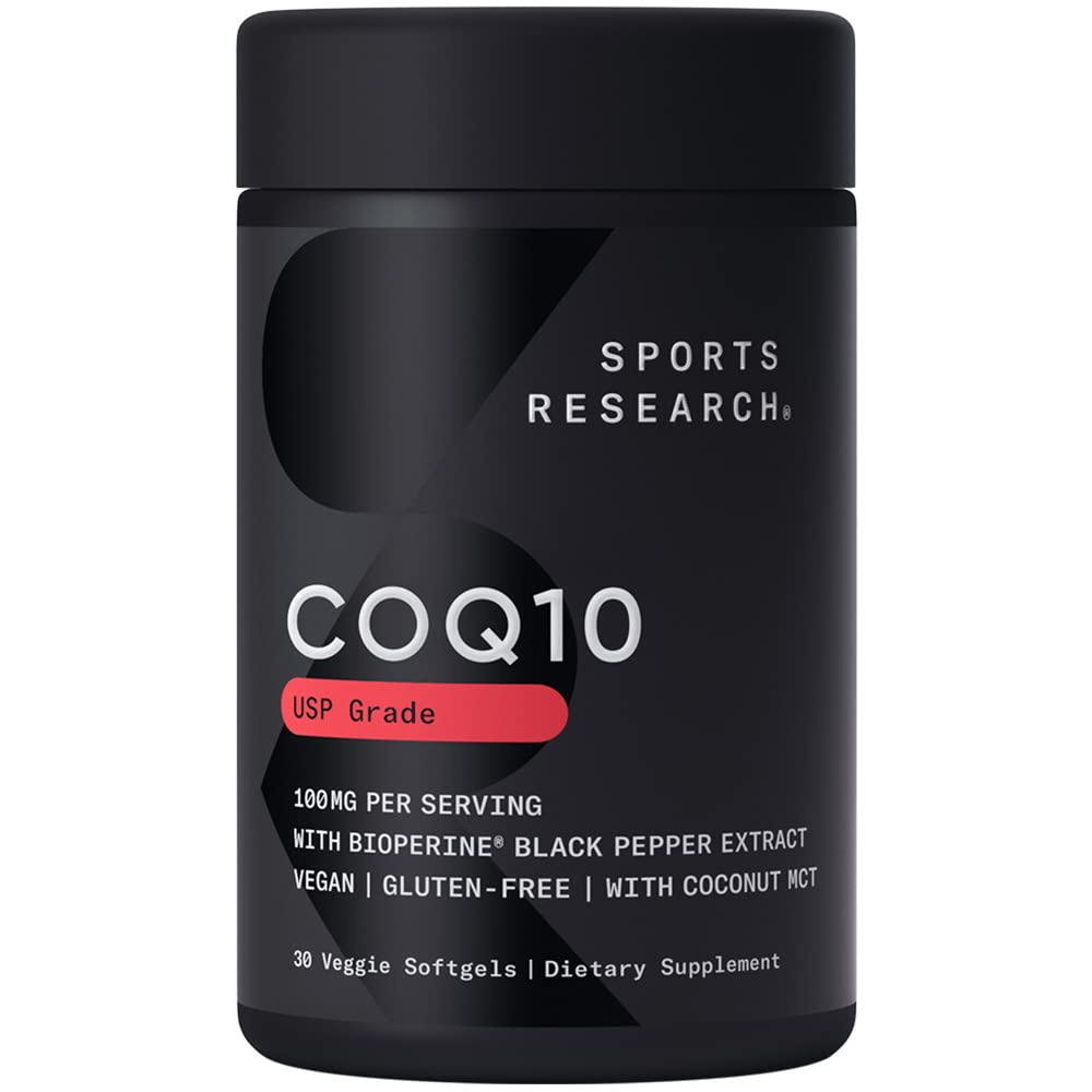 Sports Research CoQ10 100mg enhanced with coconut oil and Bioperine veggie softgels