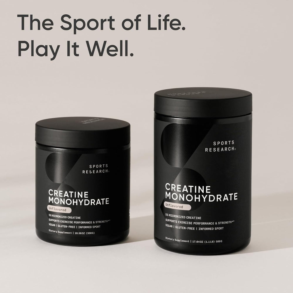 Sports Research Creatine Monohydrate container beside glass and ice