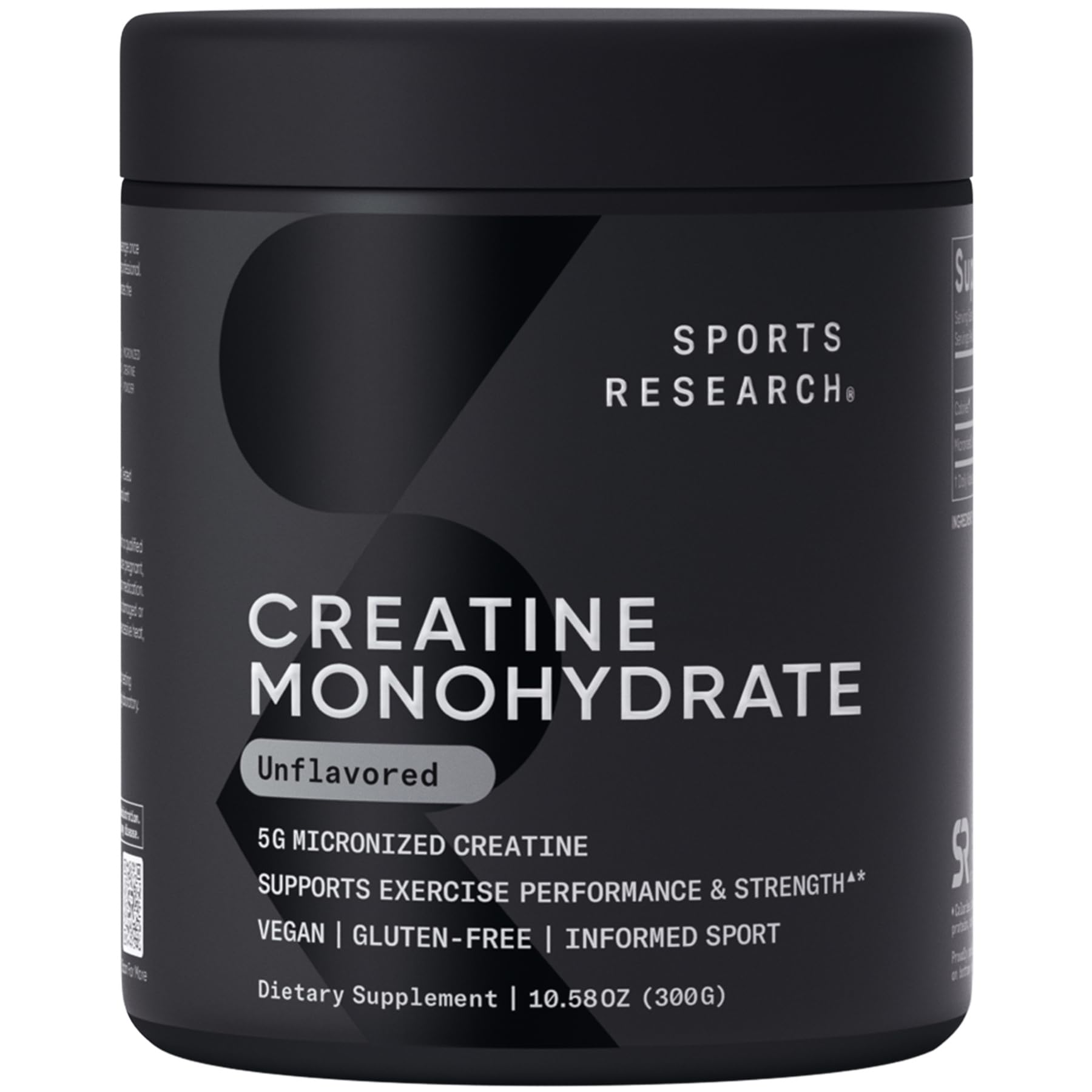 Sports Research Creatine Monohydrate powder canister with 5 g scoop and 10.58 oz