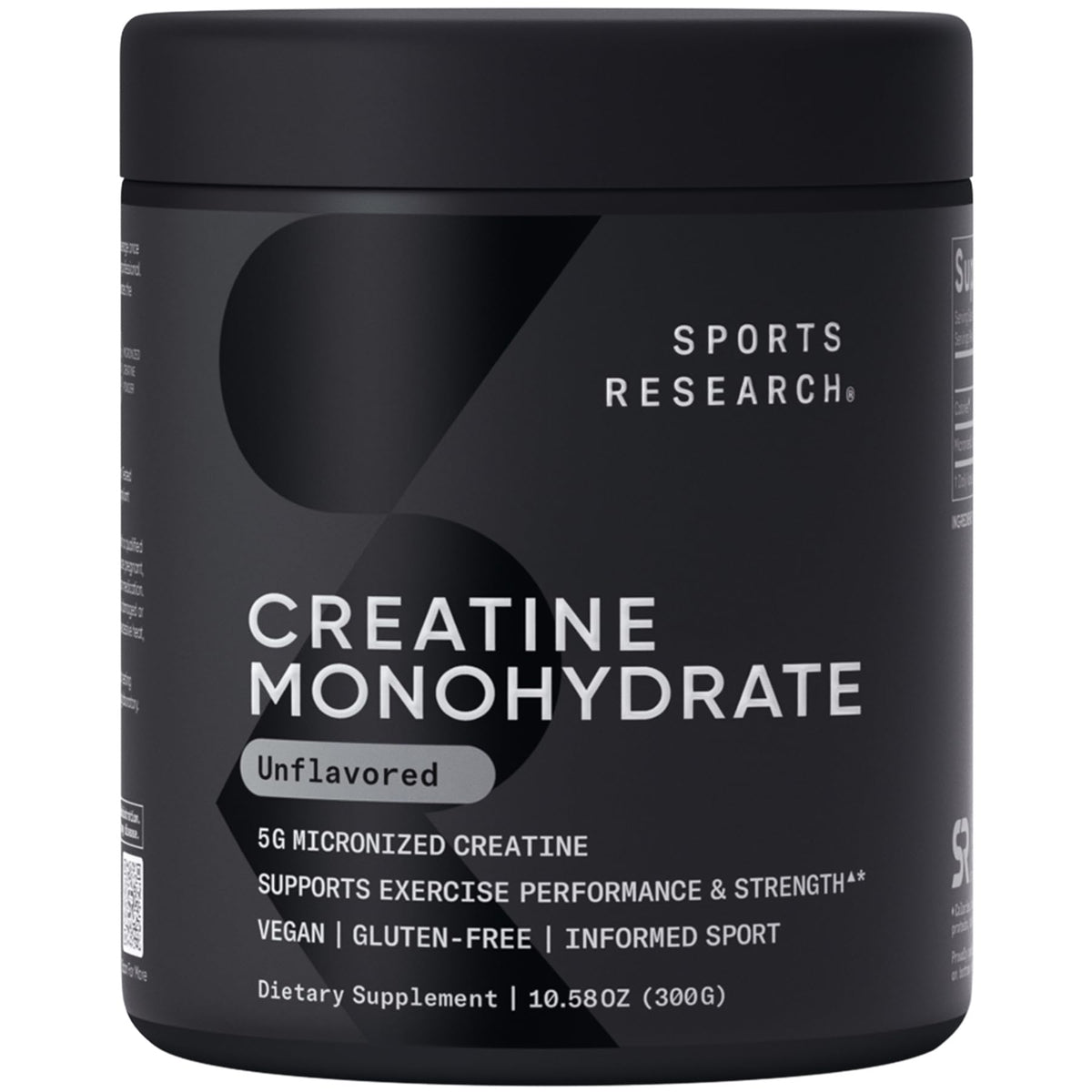 Sports Research Creatine Monohydrate powder canister with 5 g scoop and 10.58 oz