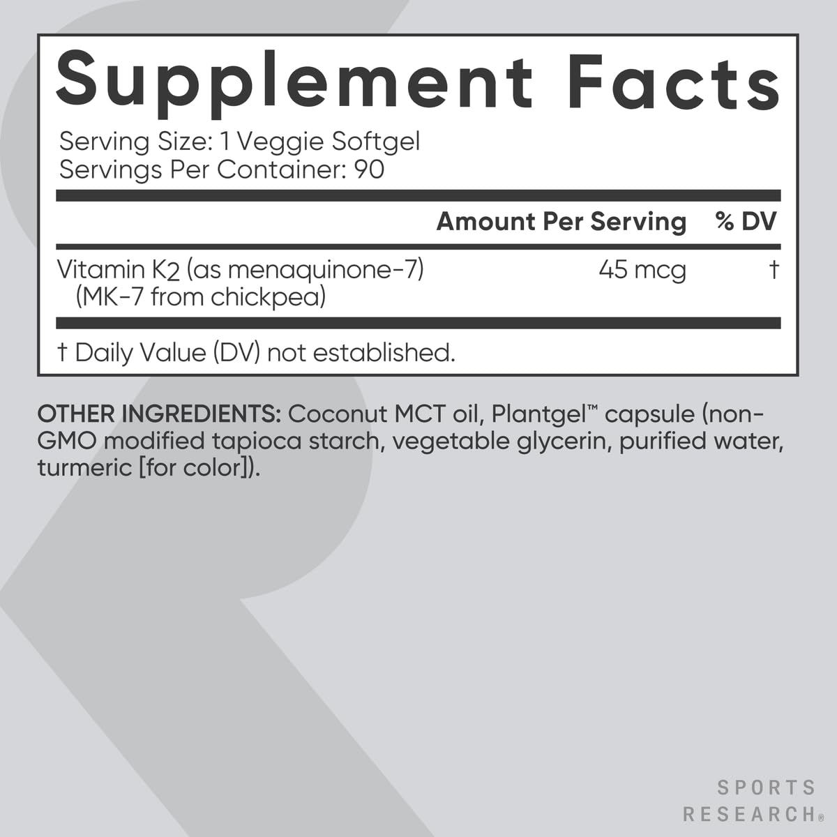 Nutritional facts and ingredients panel on packaging
