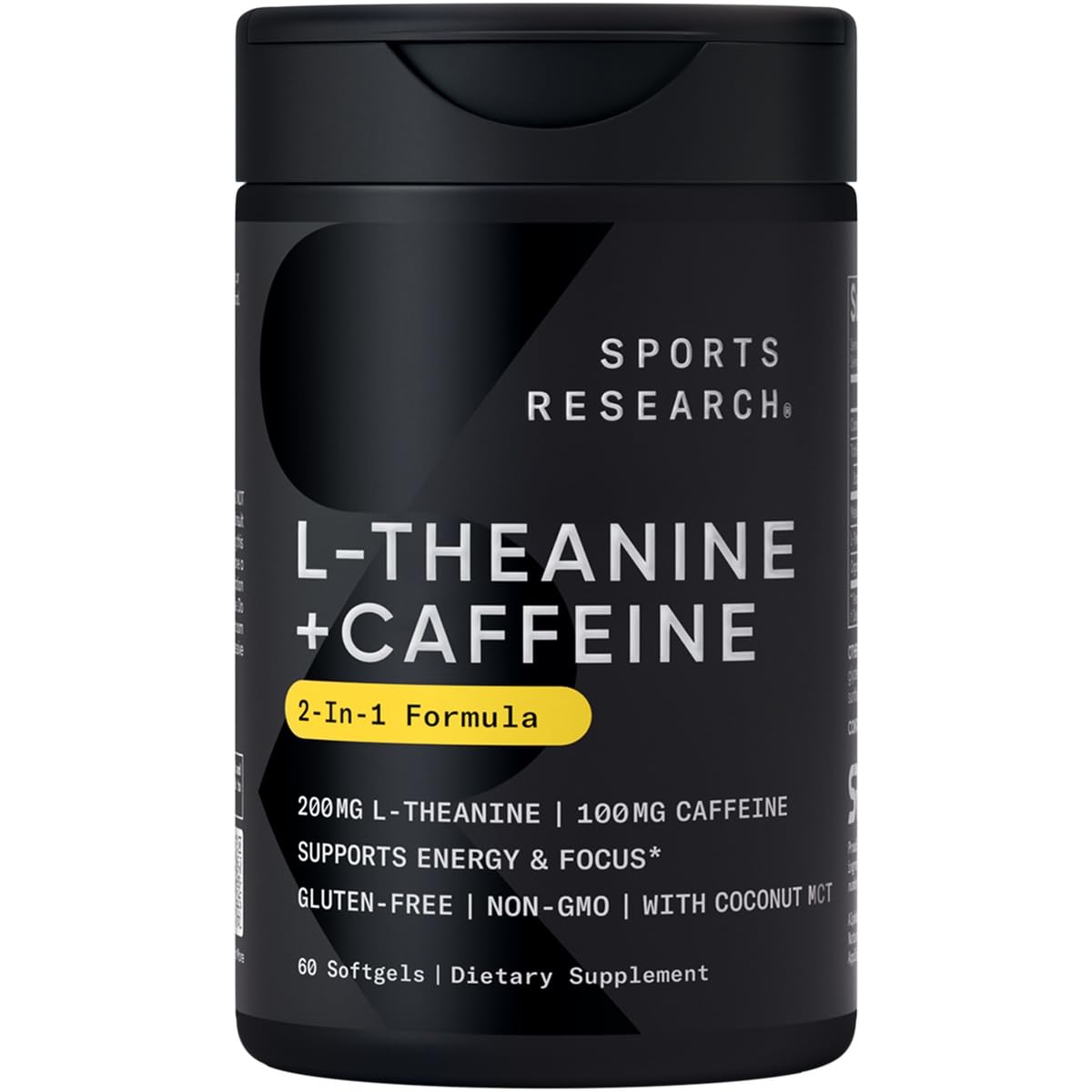 Hero image: Sports Research L-Theanine + Caffeine Softgels bottle on white background