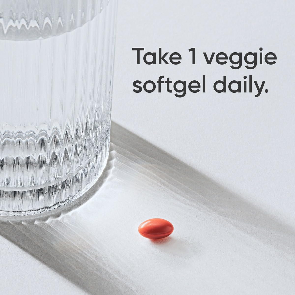 Ingredients list and veggie softgels featuring Lute-Gen marigold extract