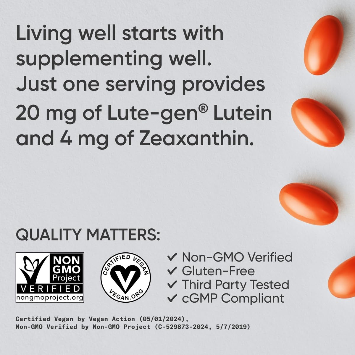 Packaging box and bottle for the Lutein + Zeaxanthin capsules