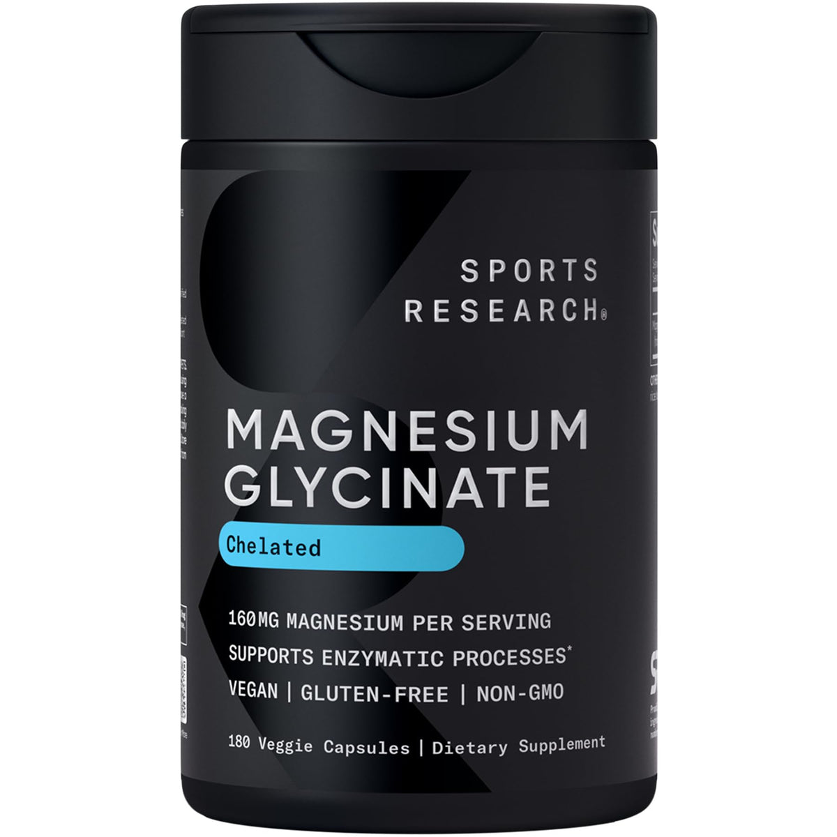 Sports Research Magnesium Glycinate bottle - front view, 180 count
