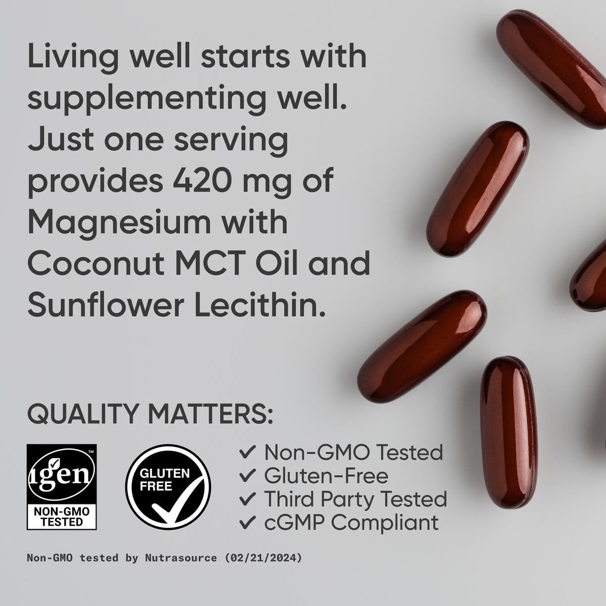 Two magnesium oxide softgels on white background