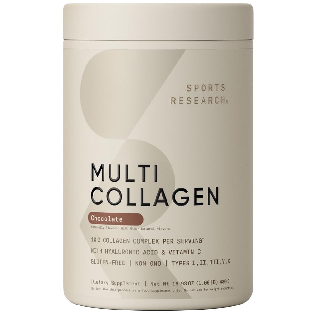 Sports Research Multi Collagen bottle and label on white backdrop