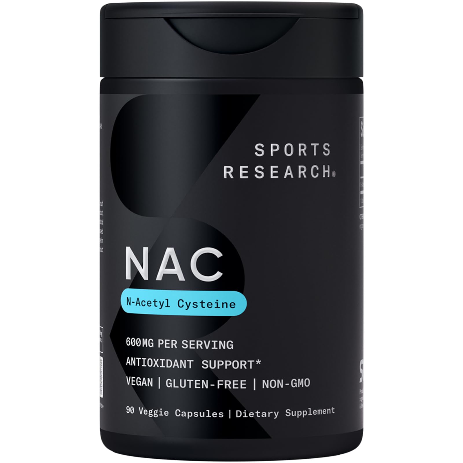 Sports Research NAC 600mg bottle front view with lemon aroma label