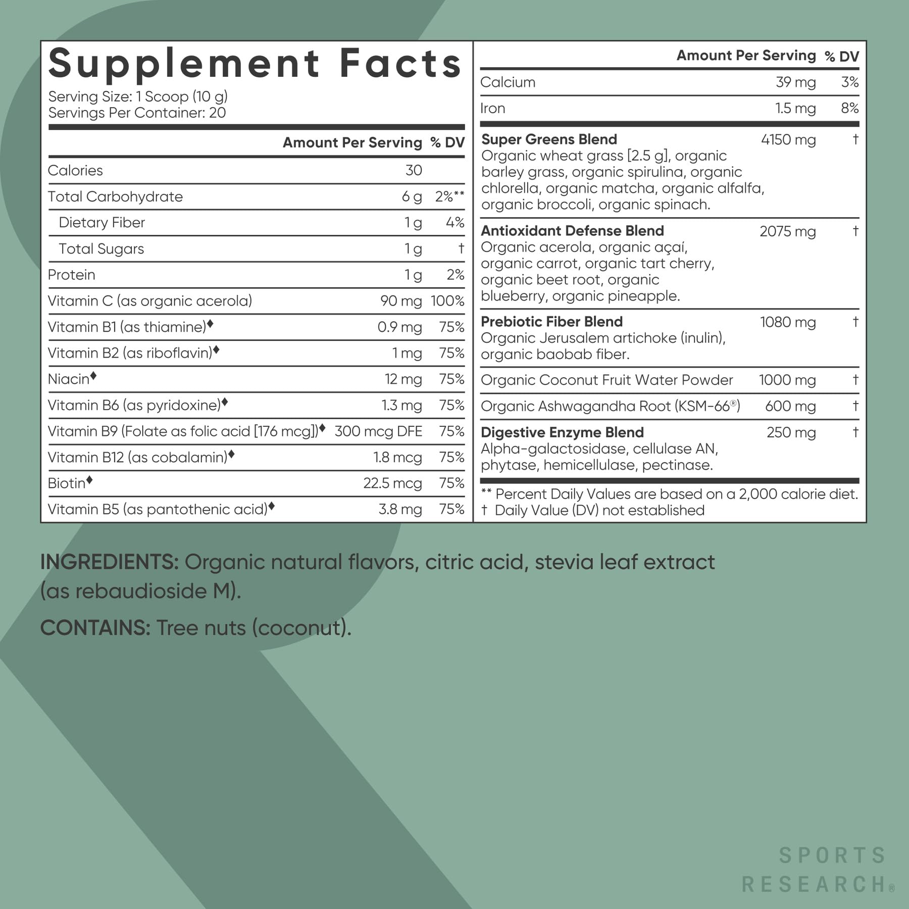 Prebiotic fiber and digestive enzyme blend in the Greens Powder